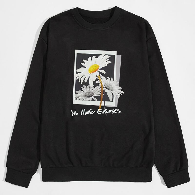 

Guys Floral & Letter Graphic Sweatshirt, Black