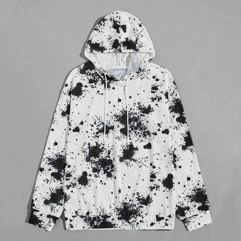 

Guys Tie Dye Drawstring Hoodie, Black and white