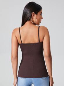SHEIN EZwear Rib-knit Solid Cami Top - Chocolate Brown - View 2