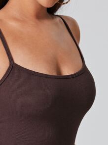 SHEIN EZwear Rib-knit Solid Cami Top - Chocolate Brown - View 4