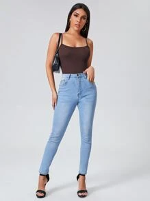 SHEIN EZwear Rib-knit Solid Cami Top - Chocolate Brown - View 5