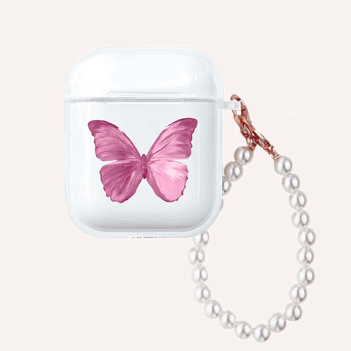 

Butterfly Print AirPods Case With Pearl Lanyard, Clear