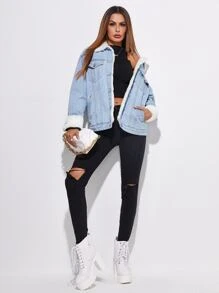 Chamarra vaquera con forro polar y botones - Lavado ligero - Ver 5