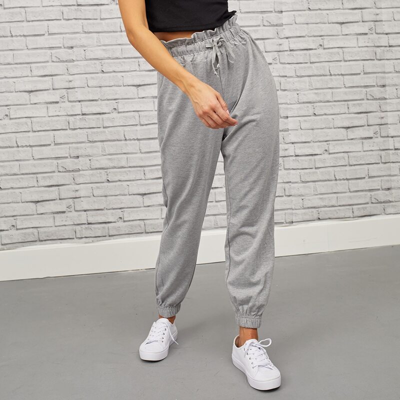 

Paperbag Drawstring Waist Solid Joggers, Light grey