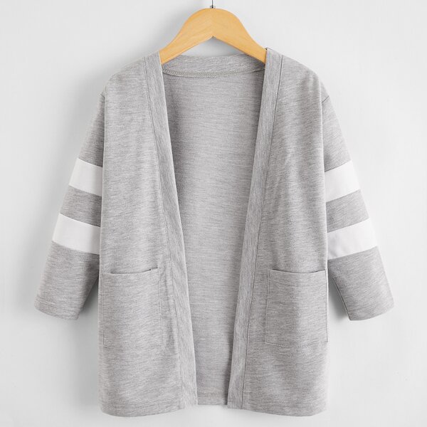 

Toddler Girls Striped Dual Pocket Coat, Light grey