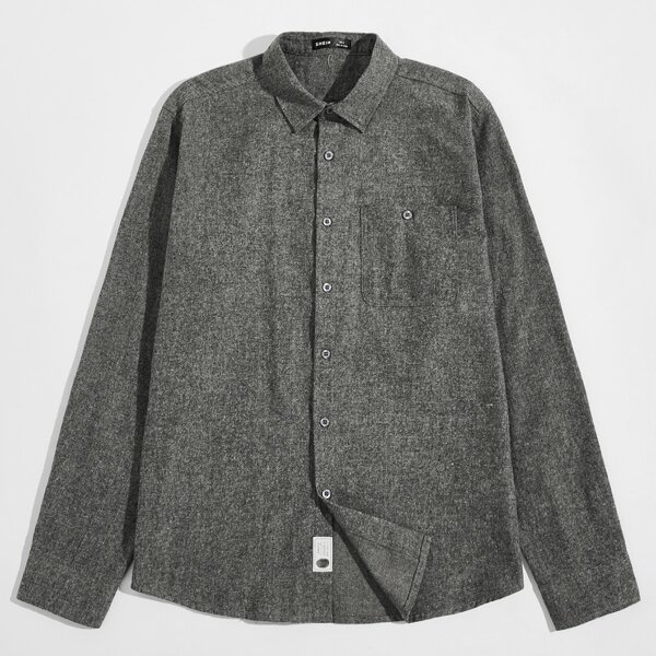 

Men Pocket Front Patched Detail Shirt, Dark grey