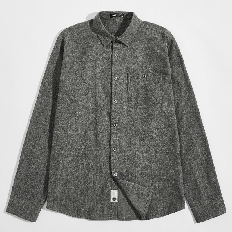 

Men Pocket Front Patched Detail Shirt, Dark grey