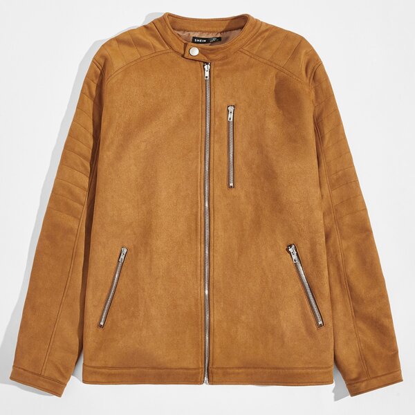 

Men Pocket Front Suede Jacket, Brown
