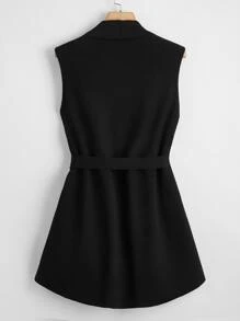 SHEIN Clasi Abrigo chaleco con cinturón de cuello cascada - Negro - Ver 2