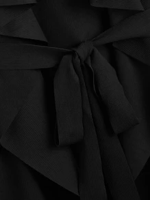 SHEIN Clasi Abrigo chaleco con cinturón de cuello cascada - Negro - Ver 3