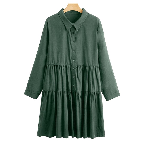 

Plus Button Front Flounce Hem Dress, Dark green