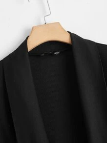 SHEIN Clasi Abrigo chaleco con cinturón de cuello cascada - Negro - Ver 4