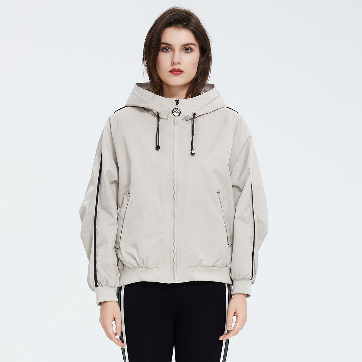 Image of Letter Embroidery Zip Up Hooded Jacket