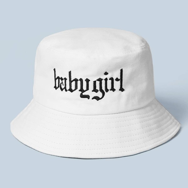

Letter Embroidery Bucket Hat, White