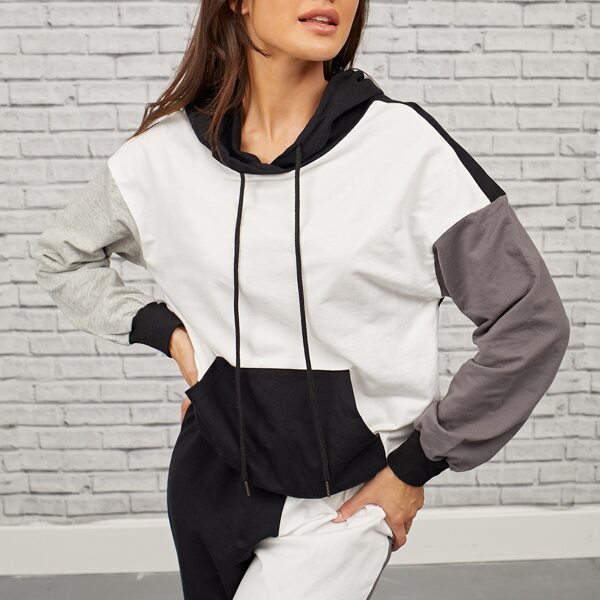 

Drop Shoulder Colorblock Hoodie & Sweatpants Set, Multicolor