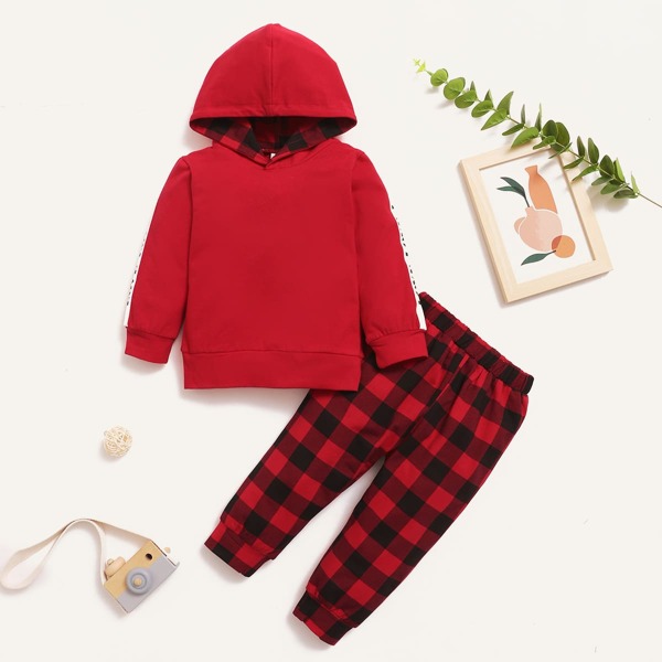 

Baby Unisex Letter Graphic Hoodie & Buffalo Plaid Sweatpants, Multicolor