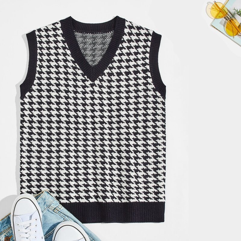 

Guys Houndstooth Sweater Vest, Blue and white