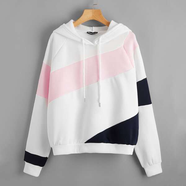 

Raglan Sleeve Colorblock Drawstring Hoodie, Multicolor