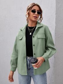 SHEIN Frenchy Chaqueta con bolsillo con solapa con botón delantero - verde menta - Ver 1