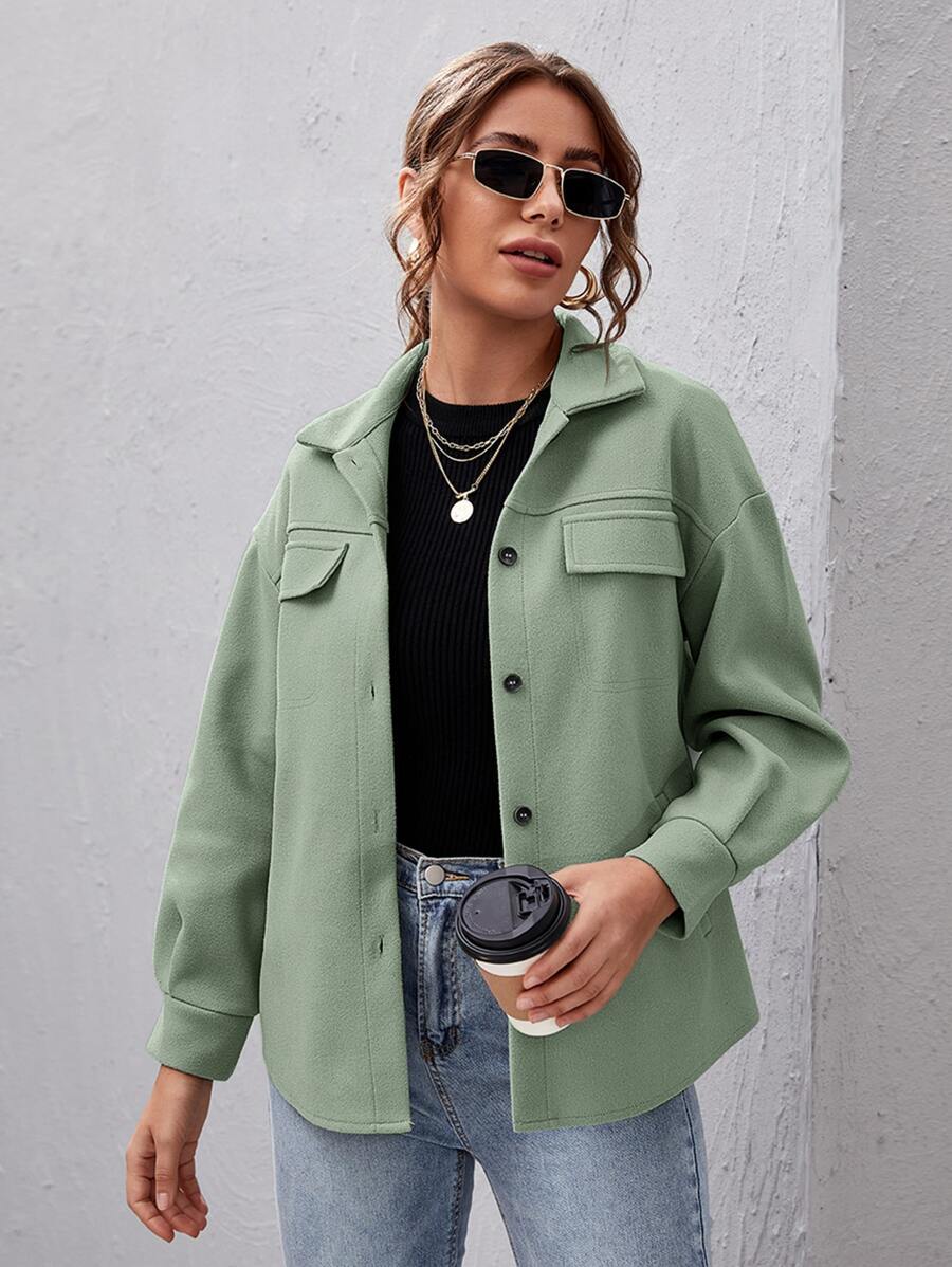 SHEIN Frenchy Chaqueta con bolsillo con solapa con botón delantero - verde menta - Ver 1