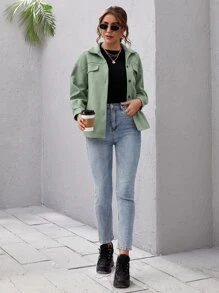 SHEIN Frenchy Chaqueta con bolsillo con solapa con botón delantero - verde menta - Ver 3