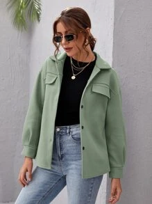SHEIN Frenchy Chaqueta con bolsillo con solapa con botón delantero - verde menta - Ver 4