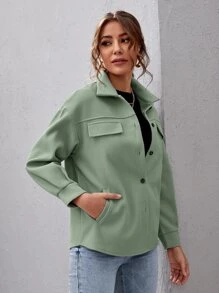 SHEIN Frenchy Chaqueta con bolsillo con solapa con botón delantero - verde menta - Ver 5