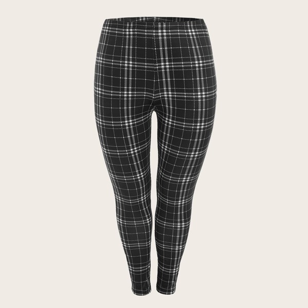 

Plus Tartan Print Leggings, Black