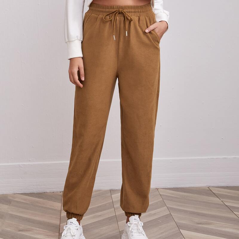 

Slant Pocket Drawstring Pants, Brown
