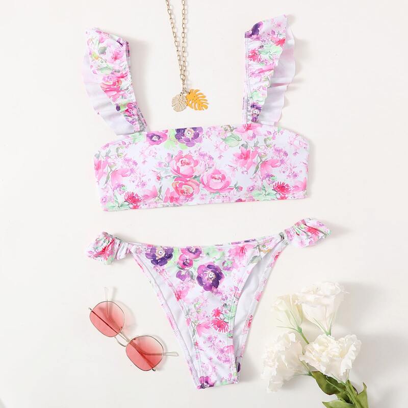 

Floral Ruffle Bikini Swimsuit, Multicolor