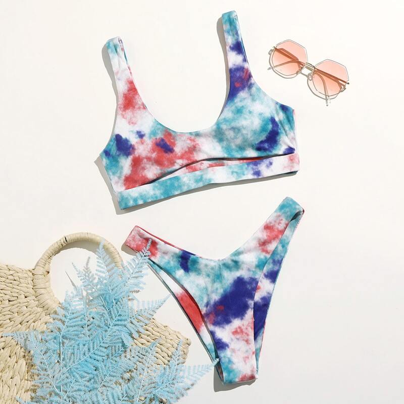 

Tie Dye High Cut Bikini Swimsuit, Multicolor
