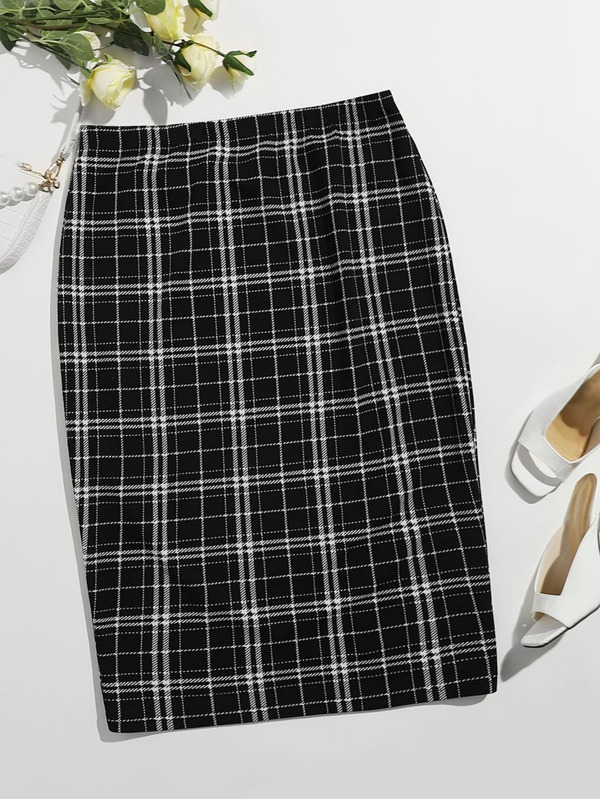 SHEIN Clasi Plus Plaid Elastic Waist Skirt