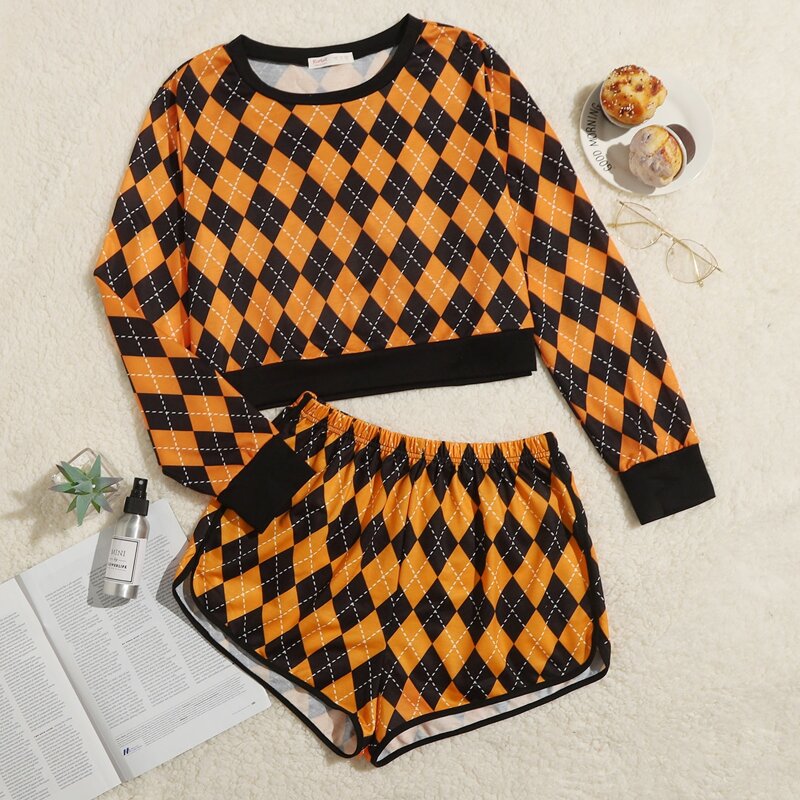 

Argyle Print Shorts PJ Set, Multicolor