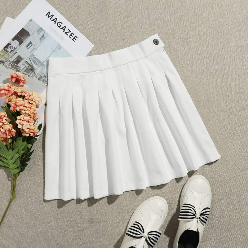 

Solid Pleated Skirt, White