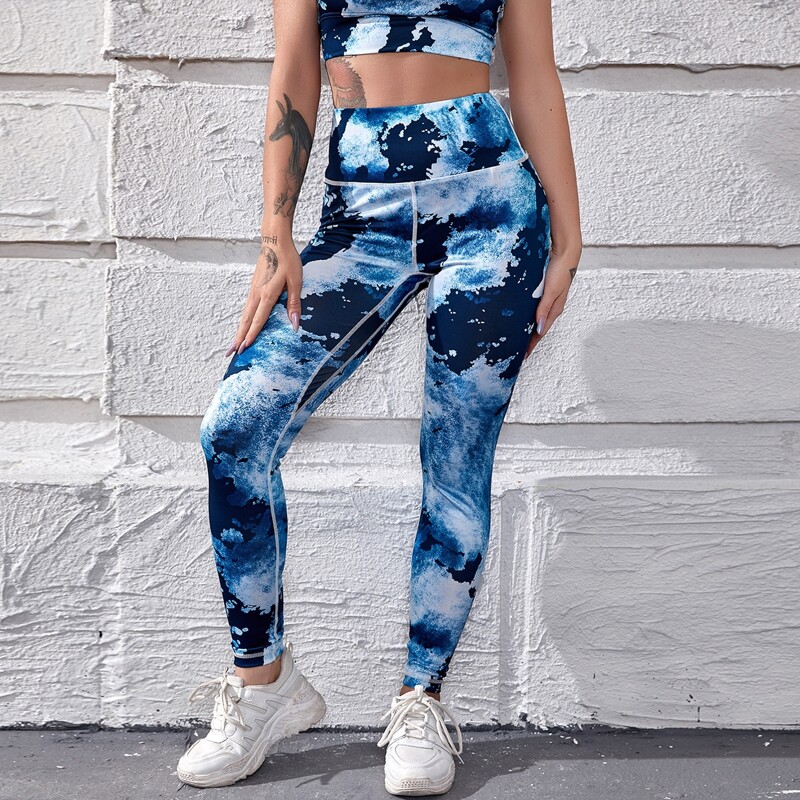 

Tie Dye Wide Band Waist Sports Leggings, Blue