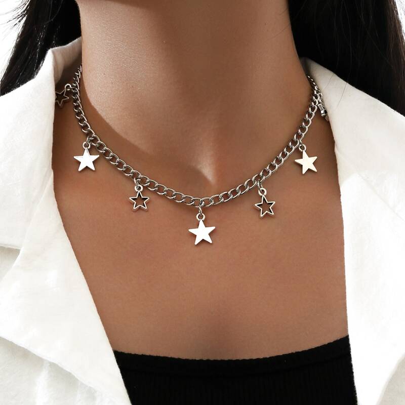 

Star Chunky Chain Necklace, Silver