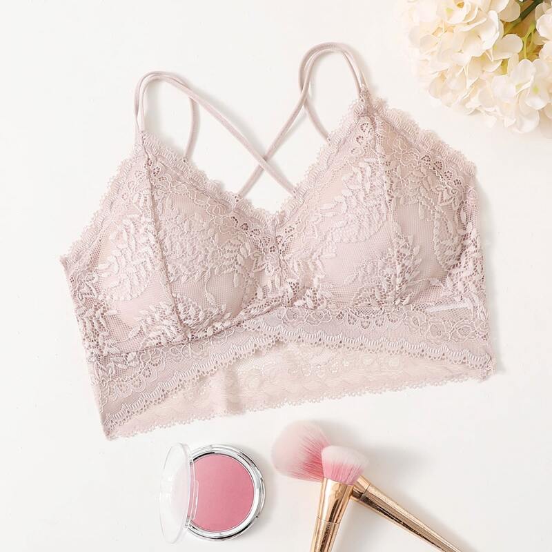 

Solid Lace Bra, Baby pink
