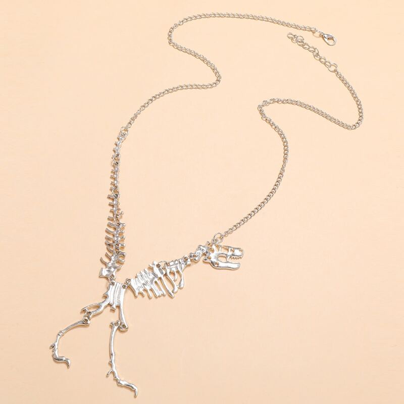 

Dinosaur Skeleton Pendant Necklace, Antique silver