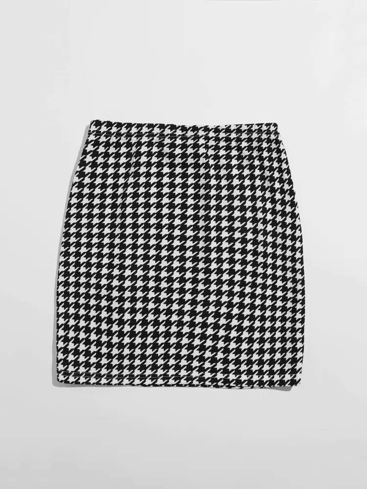 Split Hem Houndstooth Skirt