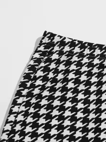 SHEIN Essnce Split Hem Houndstooth Skirt - Black and White - View 4