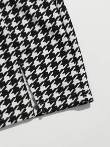 SHEIN Essnce Split Hem Houndstooth Skirt - Black and White - View 5