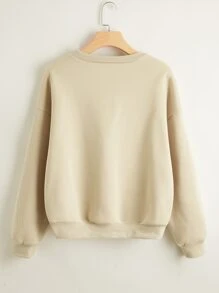 Flirla Drop Shoulder Letter & Cartoon Dog Graphic Sweatshirt Pullover Fall Outfit