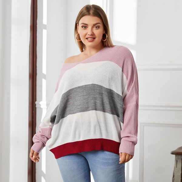 

Plus Drop Shoulder Colorblock Sweater, Multicolor