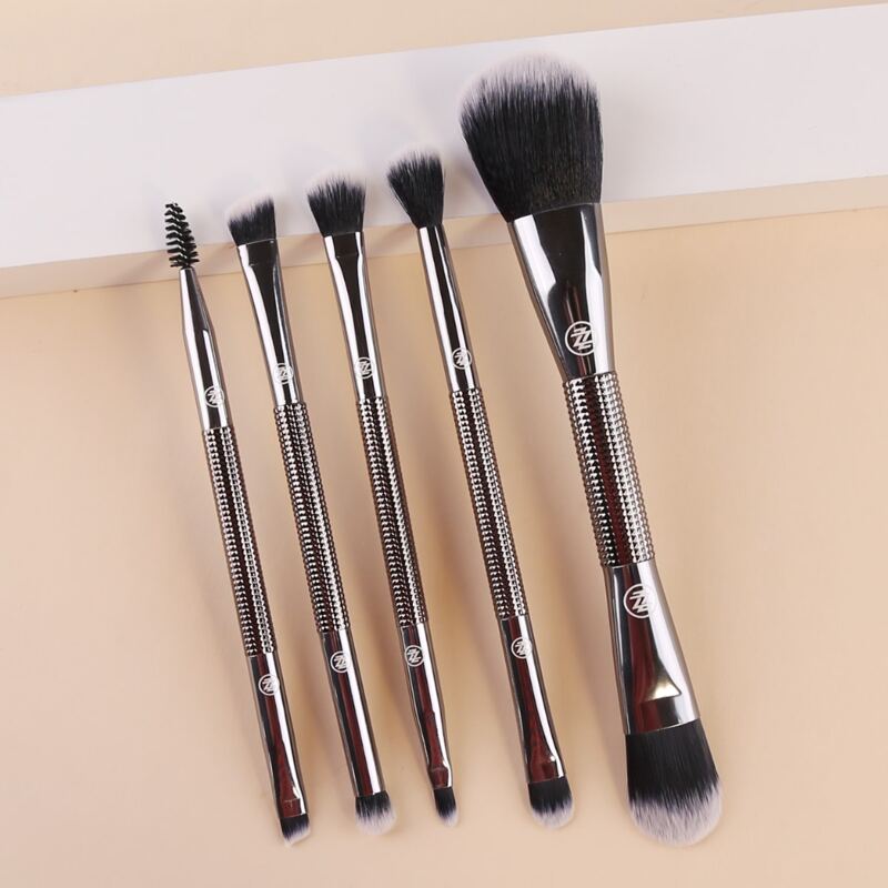 

5pcs Makeup Brush & 1pc Storage Bag, Silver
