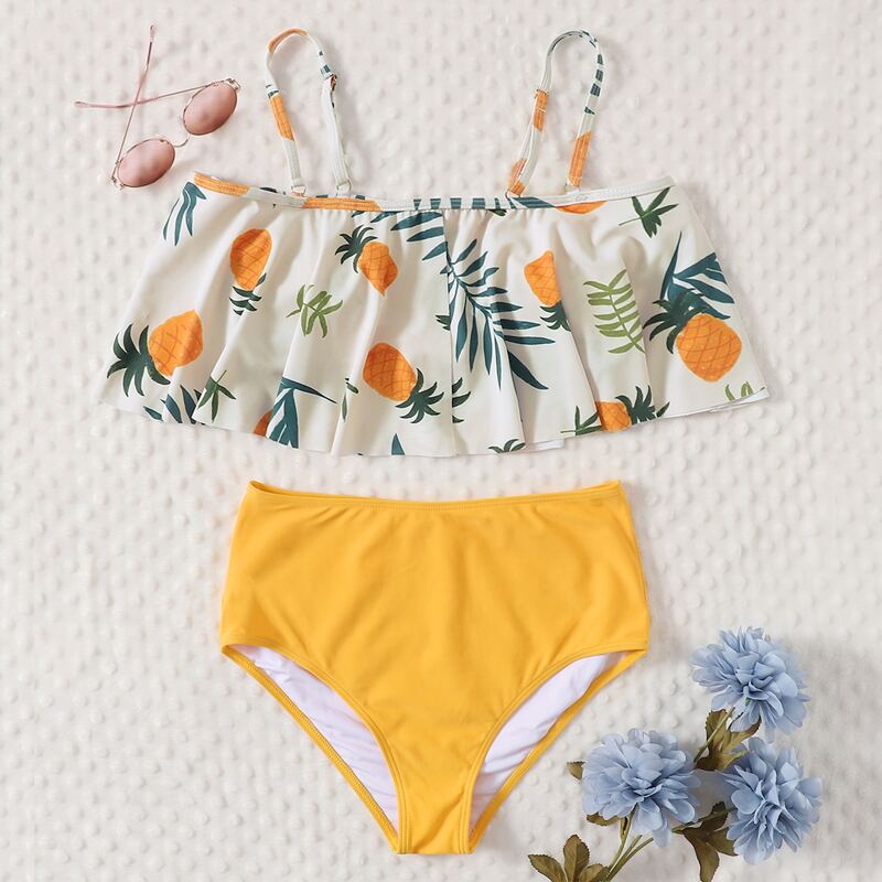 

Fruit Print Ruffle Bikini Swimsuit, Multicolor