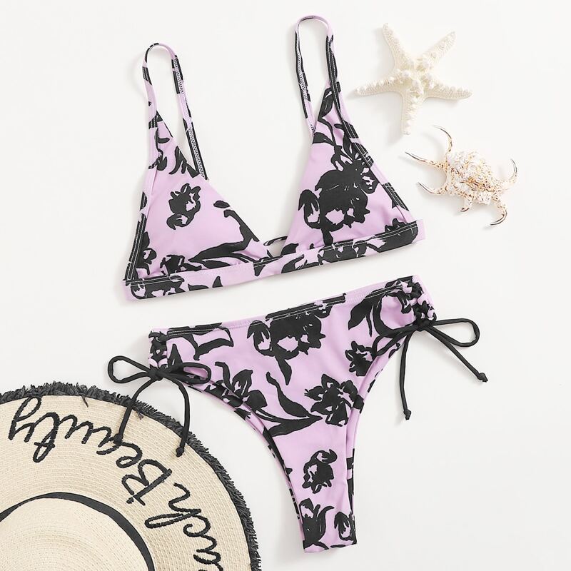 

Floral Tie Side Bikini Swimsuit, Multicolor