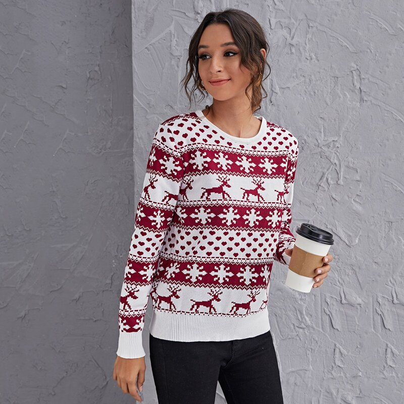 

Christmas Pattern Sweater, Red and white