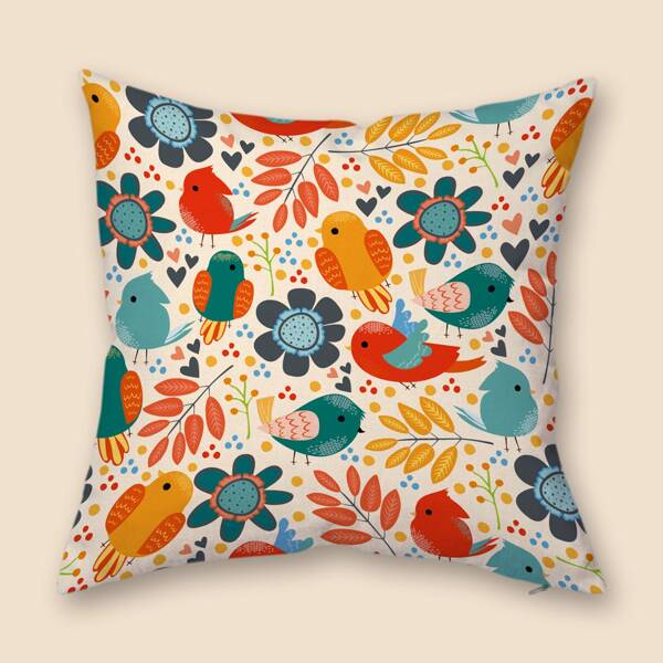 

Bird Print Cushion Cover Without Filler, Multicolor