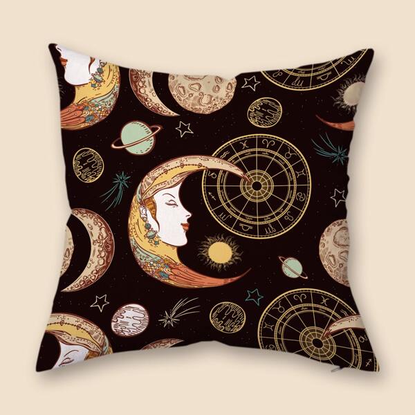 

Moon Print Cushion Cover Without Filler, Multicolor