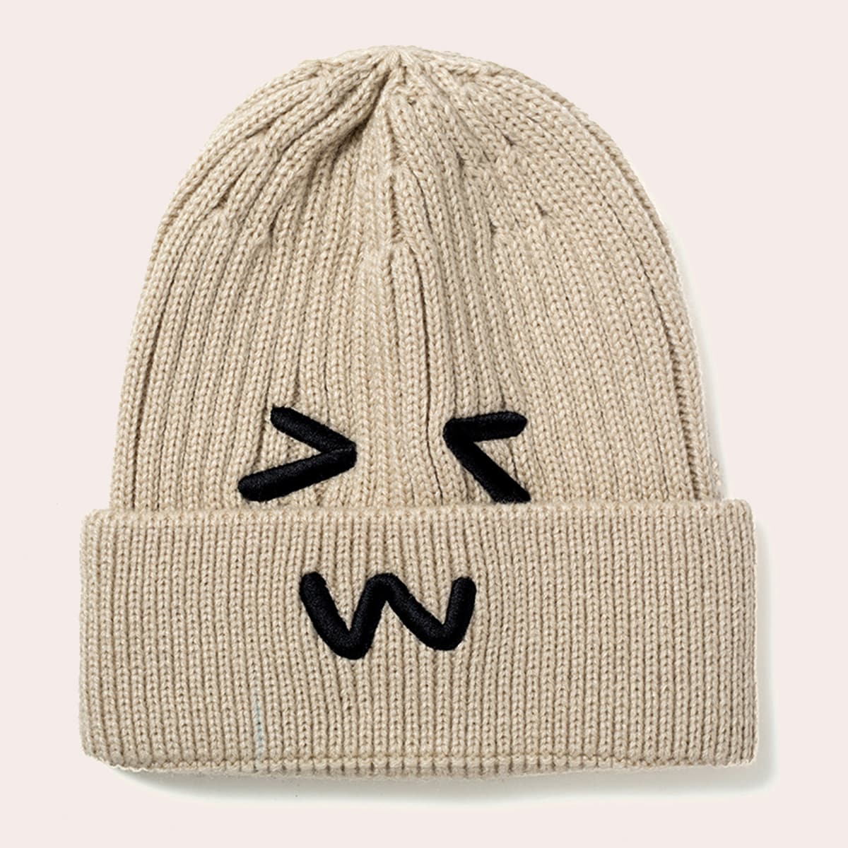 

Cartoon Knit Cuffed Beanie, Beige